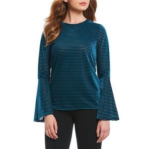 Michael Kors Bell Sleeve Velvet Stripe Teal Top